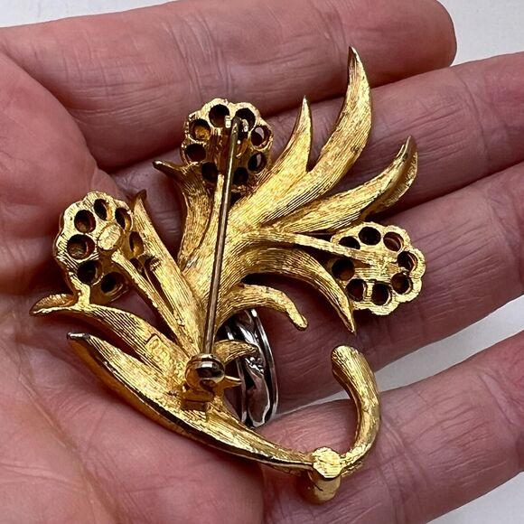 Signed Sphinx 9883 Margarita Heliotrope Rhinestone Floral Brooch Costume Jewelry - Picture 7 of 9